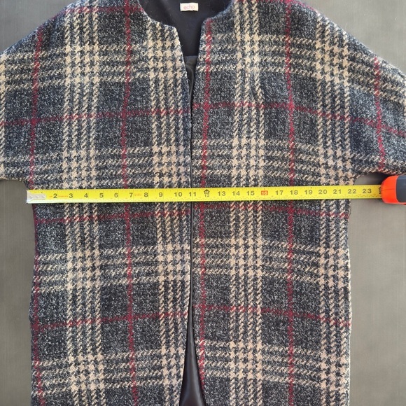 Vintage Y2K Echo Brown Wool Blend Plaid Overcoat Faux Fur Cuffs Wrap‎ Jacket M/L - Picture 11 of 15